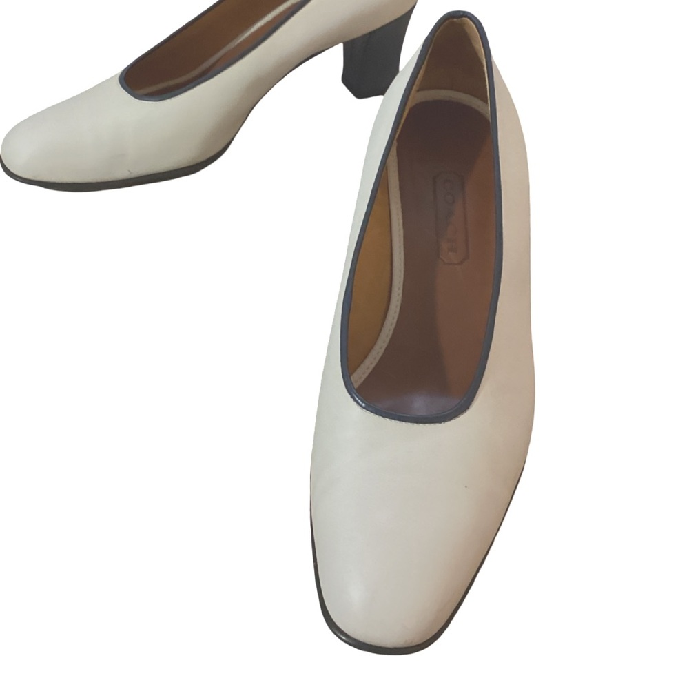 Coach Women's Cream Leather Chunky Heels 7.5